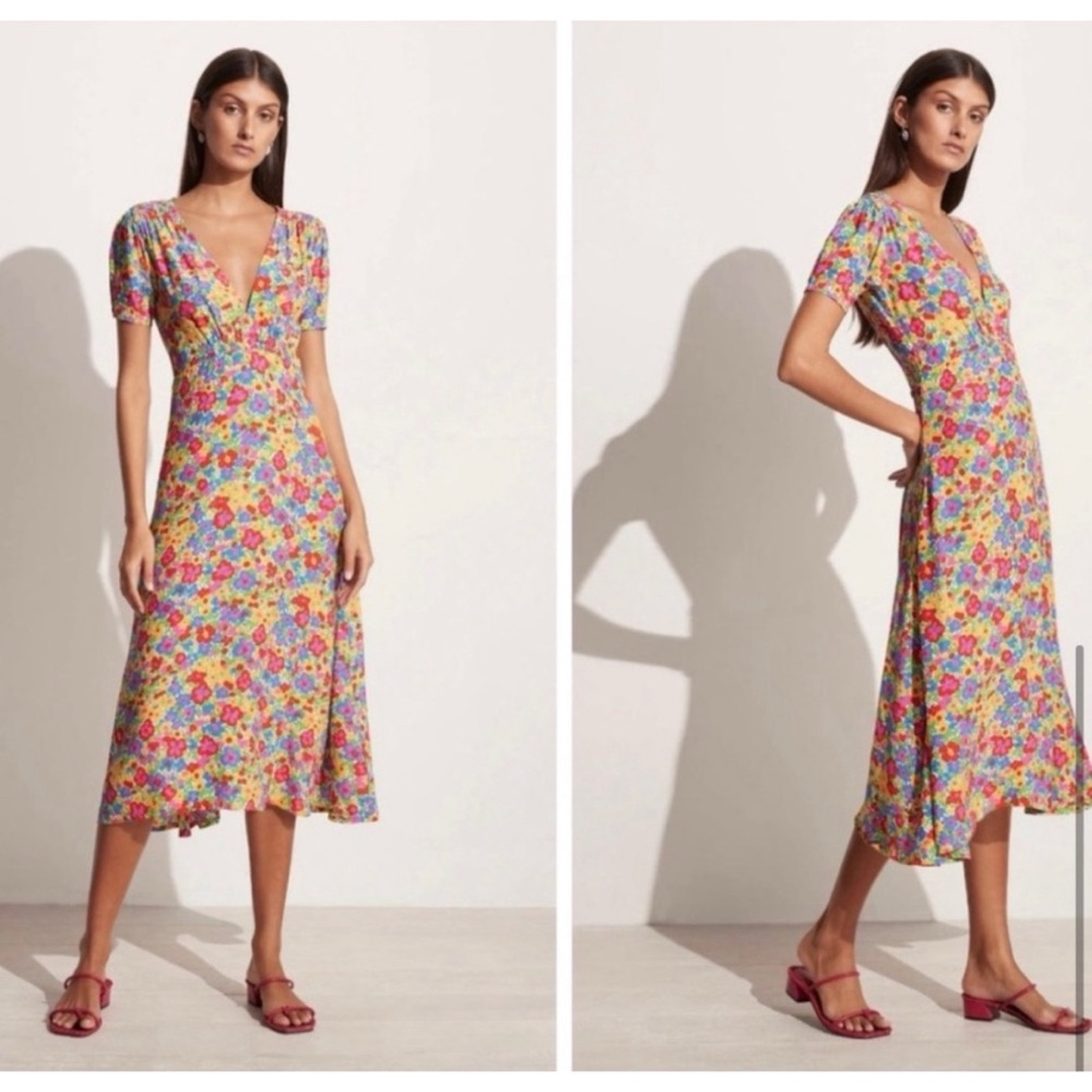 NWT Faithfull The Brand Womens Raphaela Midi Dress La Fortuna Floral Groovy Sz 8